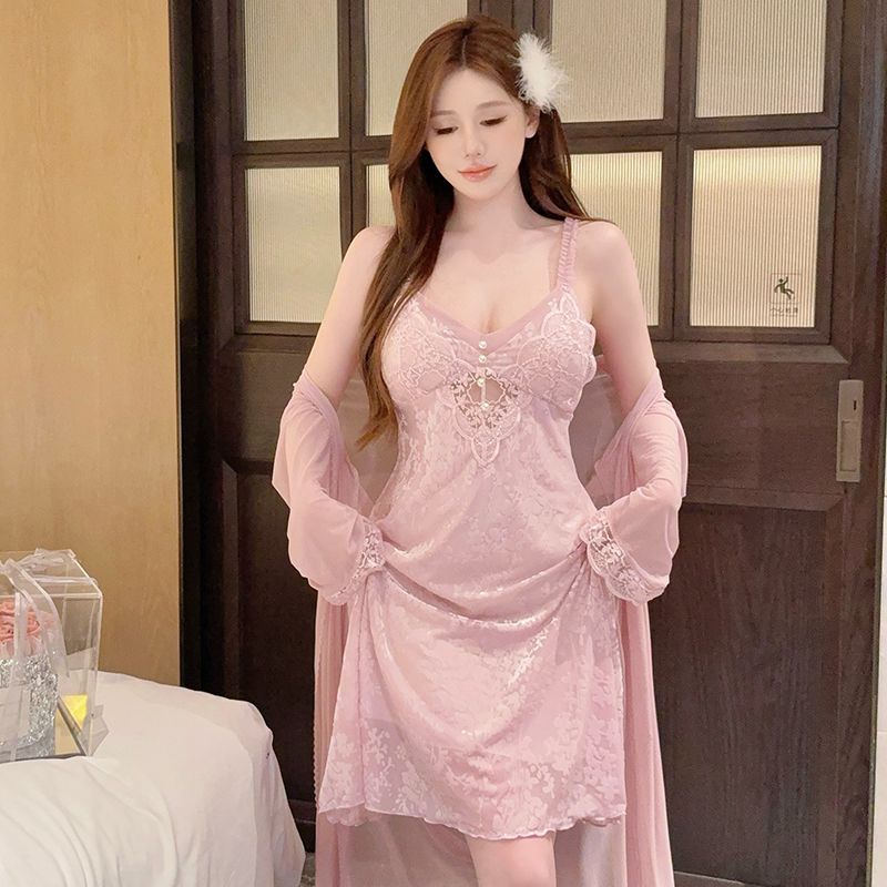 Robe Silk Women - 2025 sommer 2PCS Sexy Spitze Dessous