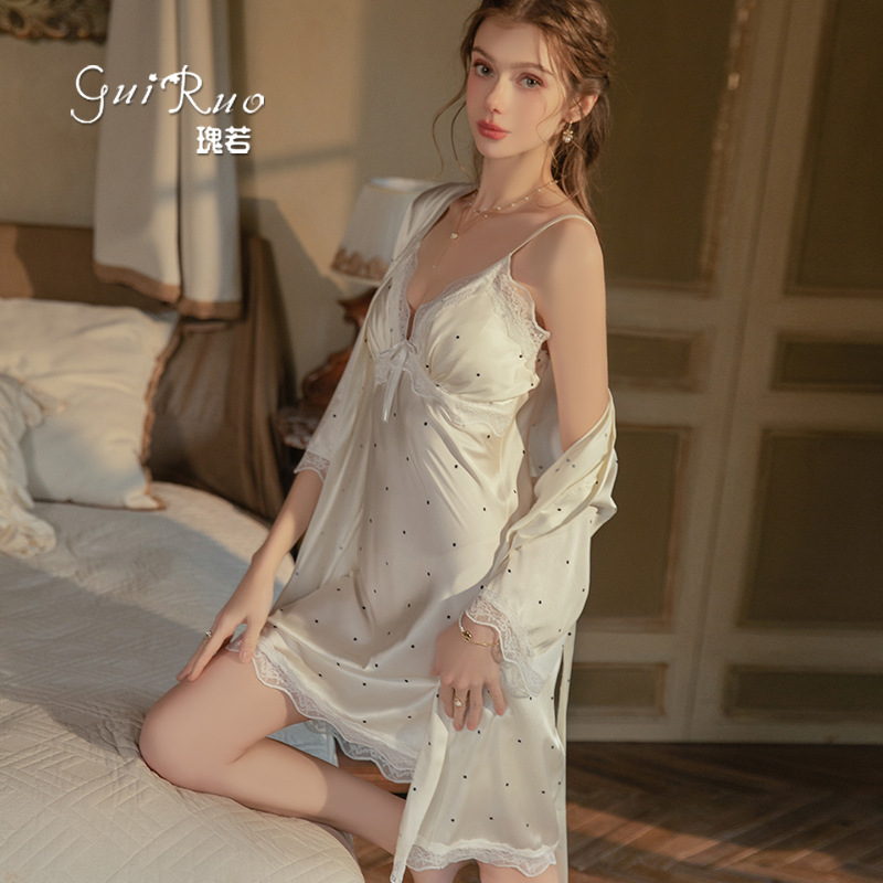 Robe Silk Women - Version aus süßem Eisseiden-Satin mit Polka-Dot-Druck,