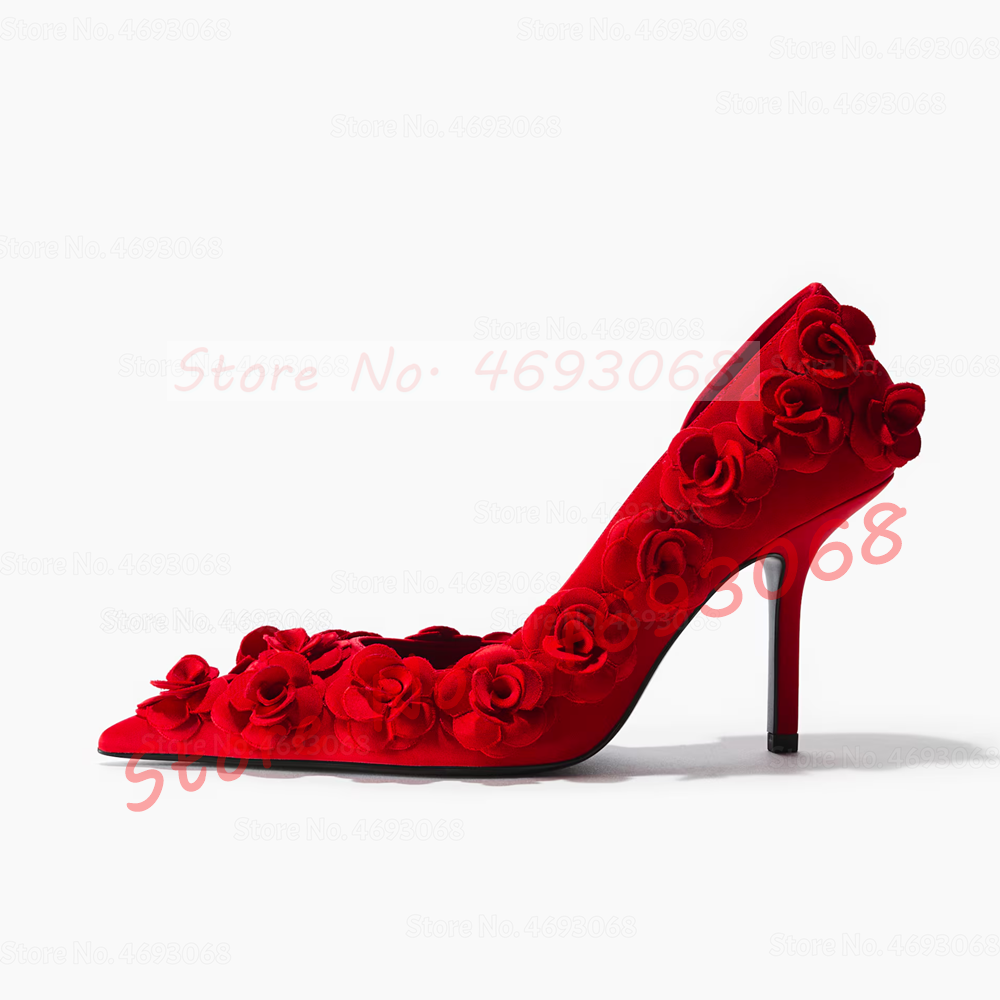 Leuchtend rote Blumenapplikati – Slip Dress Satin Bewertung und Preis